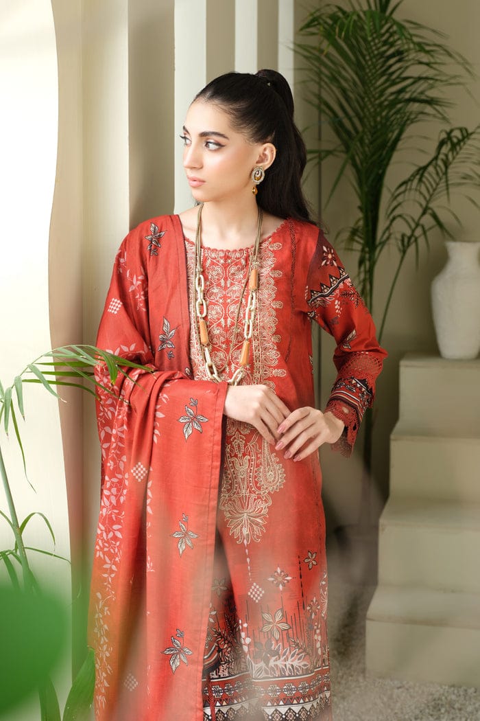 JOHRA EMBROIDERED PRINTED KHADDAR WITH PRINTED KHADDAR SHAWL