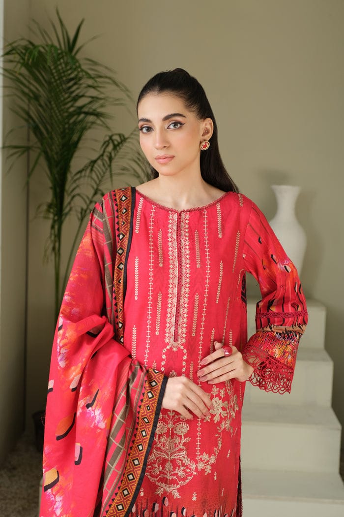 JOHRA EMBROIDERED PRINTED KHADDAR WITH PRINTED KHADDAR SHAWL