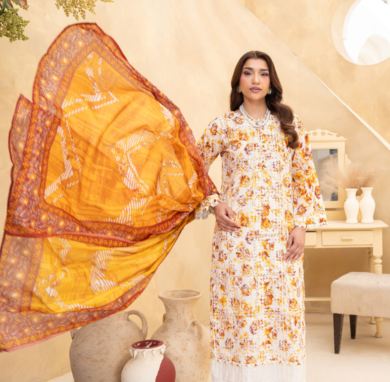 Alif by Eman Arts 06 Digital Print Embroidered Lawn Shirt & Fancy Voil Digital Print Dupatta