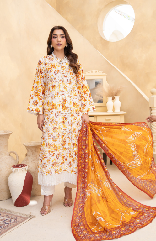 Alif by Eman Arts 06 Digital Print Embroidered Lawn Shirt & Fancy Voil Digital Print Dupatta