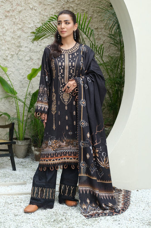 JOHRA EMBROIDERED PRINTED KHADDAR WITH PRINTED KHADDAR SHAWL