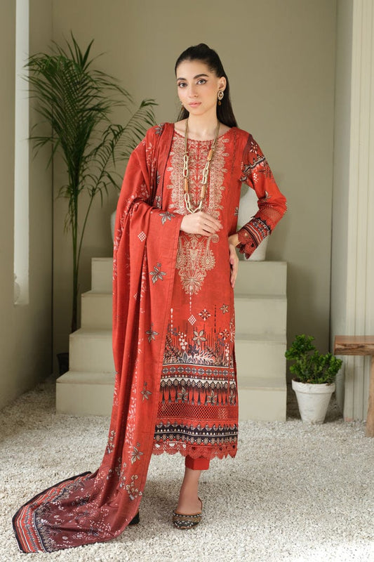 JOHRA EMBROIDERED PRINTED KHADDAR WITH PRINTED KHADDAR SHAWL