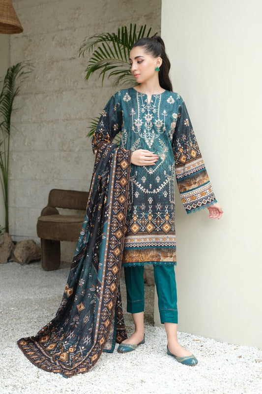 JOHRA EMBROIDERED PRINTED KHADDAR WITH PRINTED  KHADDAR SHAWL