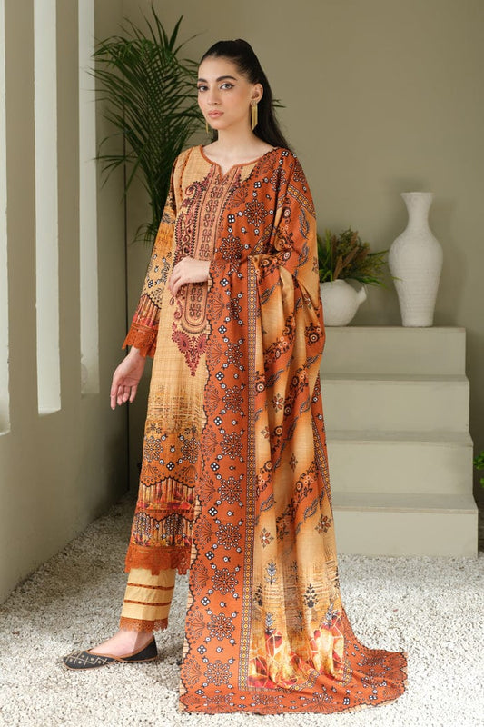JOHRA EMBROIDERED PRINTED KHADDAR WITH PRINTED KHADDAR SHAWL