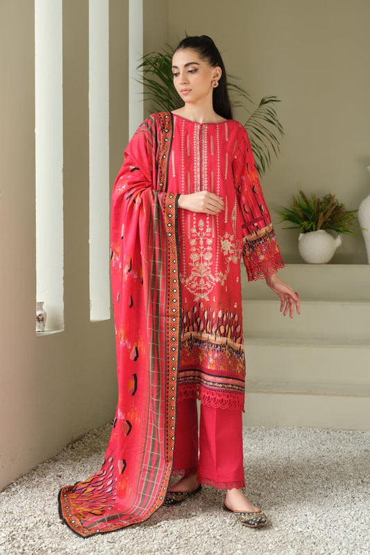 JOHRA EMBROIDERED PRINTED  KHADDAR WITH PRINTED KHADDAR SHAWL