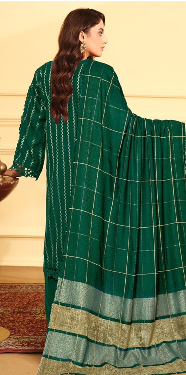 JOHRA FANCY JACQUARD PEACH LEATHER SHIRT WITH EXCLUSIVE VELVET JACQUARD ZARI PEACH SHAWL