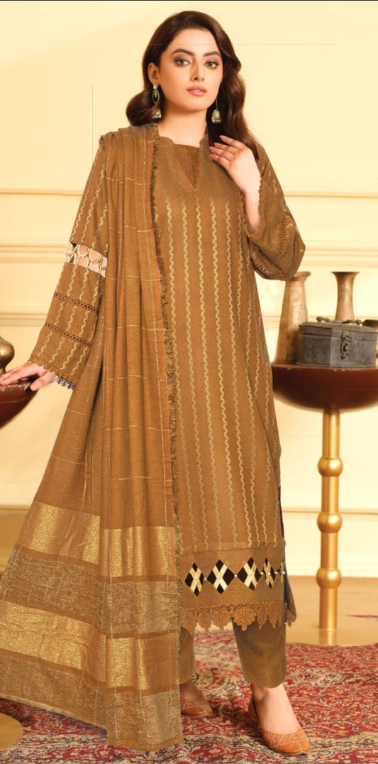 JOHRA FANCY JACQUARD PEACH LEATHER SHIRT WITH EXCLUSIVE VELVET JACQUARD ZARI PEACH SHAWL