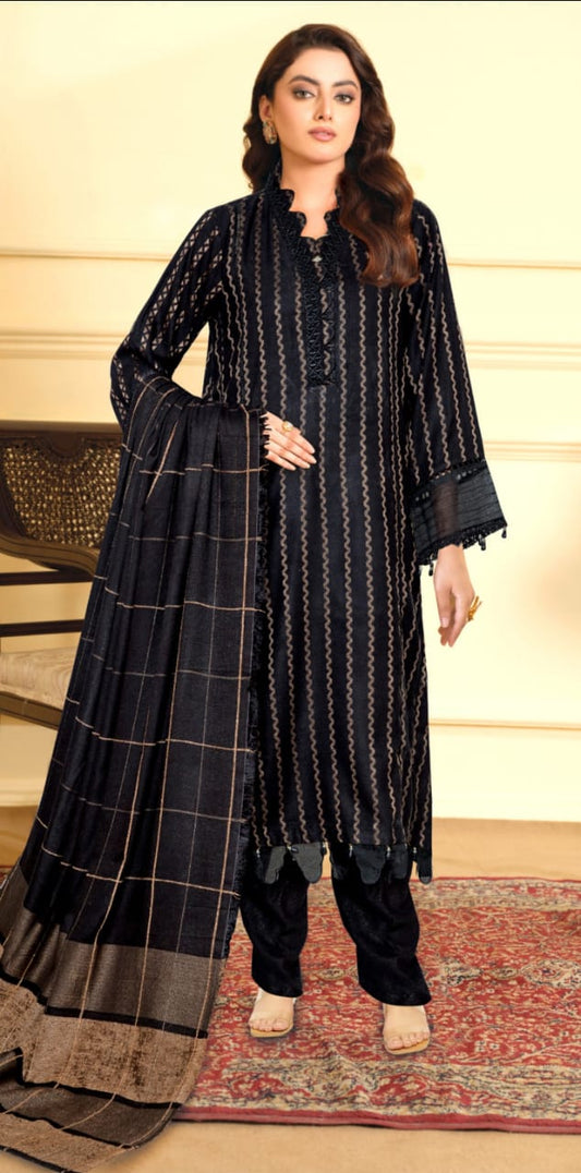 JOHRA FANCY JACQUARD LEATHER SHIRT WITH EXCLUSIVE VELVET JACQUARD ZARI PEACH SHAWL