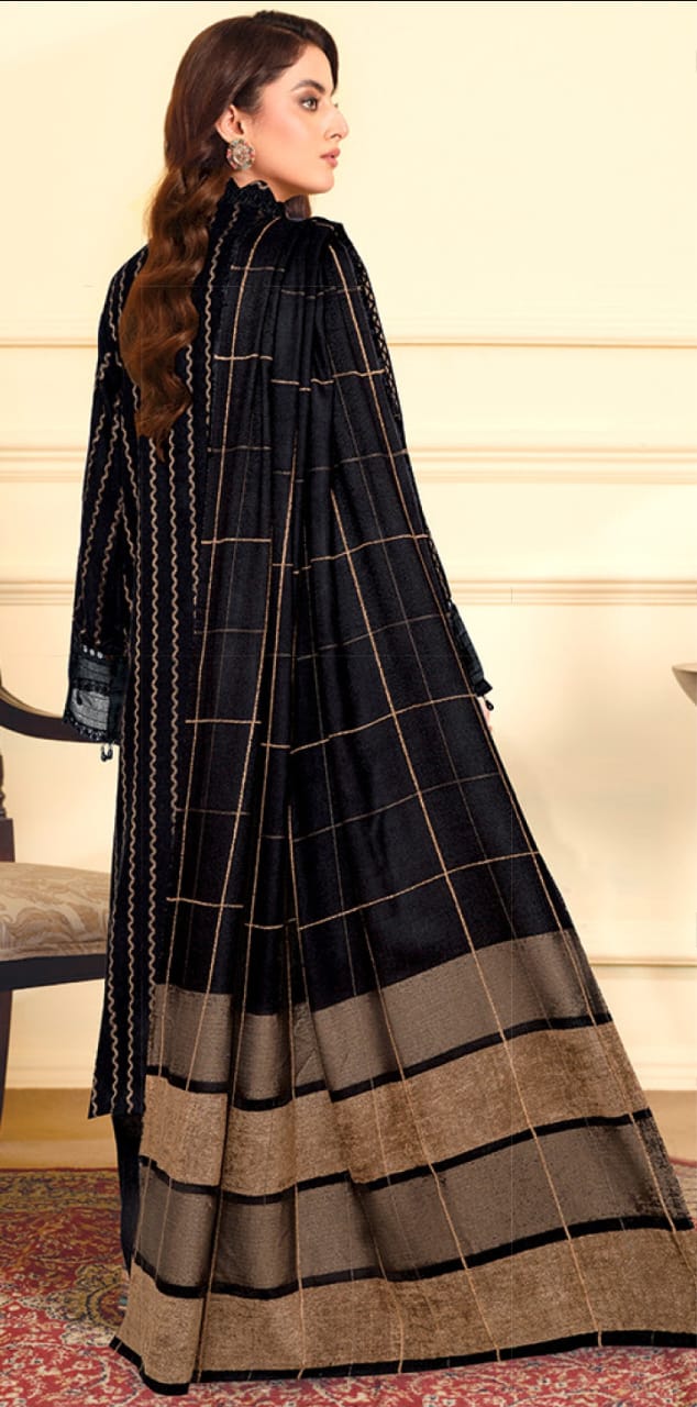 JOHRA FANCY JACQUARD LEATHER SHIRT WITH EXCLUSIVE VELVET JACQUARD ZARI PEACH SHAWL