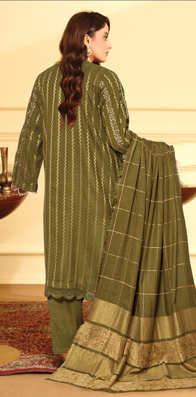 JOHRA FANCY JACQUARD LEATHER SHIRT WITH EXCLUSIVE VELVET JACQUARD ZARI PEACH SHAWL