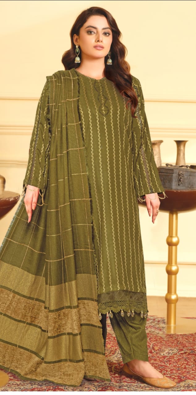 JOHRA FANCY JACQUARD LEATHER SHIRT WITH EXCLUSIVE VELVET JACQUARD ZARI PEACH SHAWL
