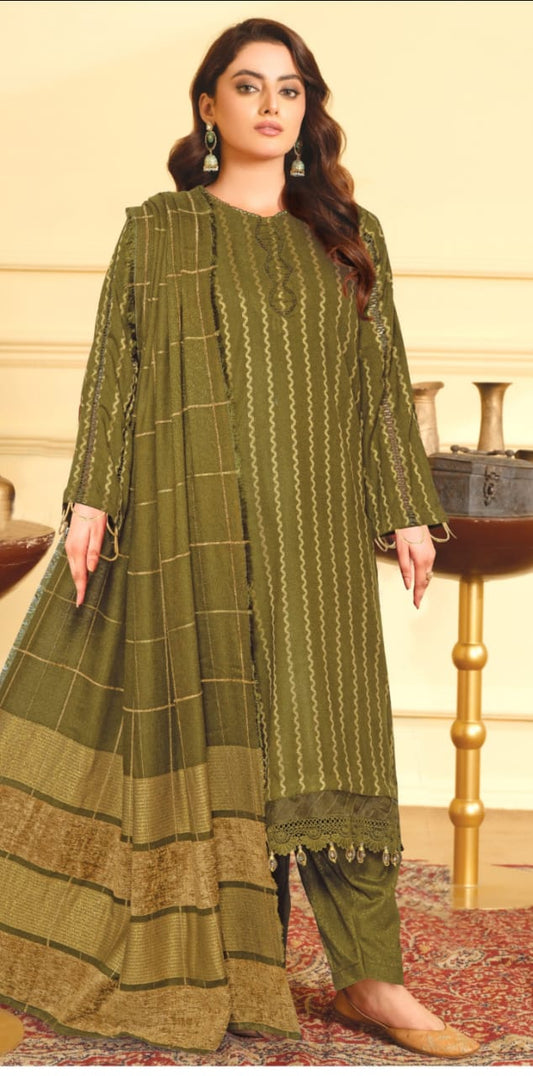 JOHRA FANCY JACQUARD LEATHER SHIRT WITH EXCLUSIVE VELVET JACQUARD ZARI PEACH SHAWL