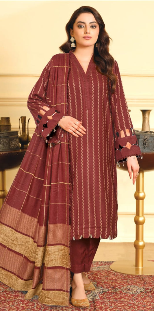 JOHRA FANCY JACQUARD LEATHER SHIRT WITH EXCLUSIVE VELVET JACQUARD ZARI PEACH SHAWL