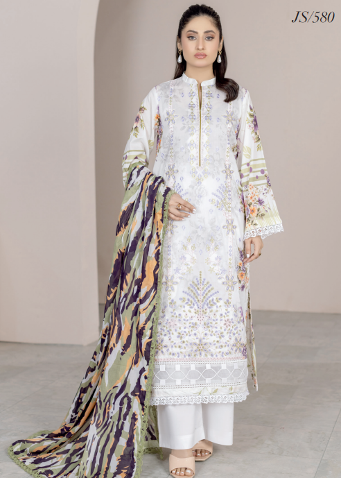 Johra Lawnkari Js-580 Embroidered & Printed Lawn with Printed Lawn Dupatta