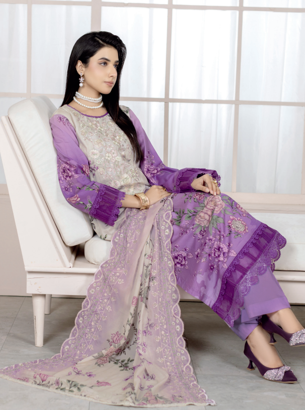 Johra Blackberry Js-555 Embroidered & Printed Lawn Shirt & Dupatta