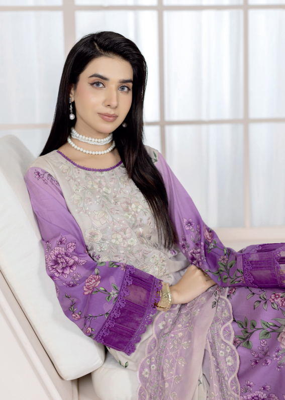 Johra Blackberry Js-555 Embroidered & Printed Lawn Shirt & Dupatta