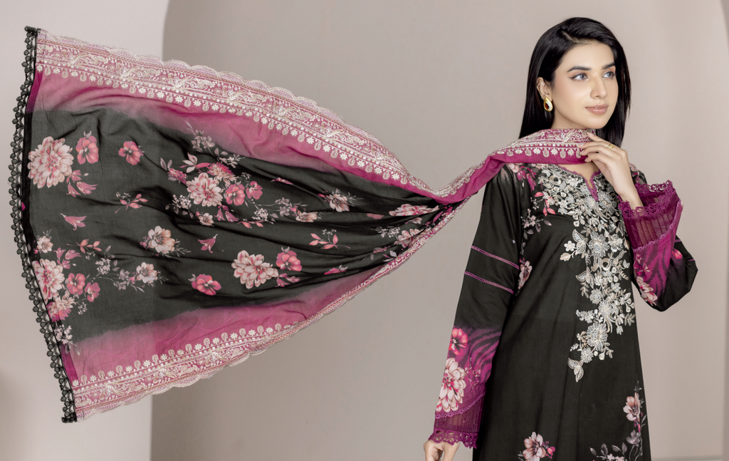 Johra Blackberry Js-558 Embroidered & Printed Lawn Shirt & Dupatta