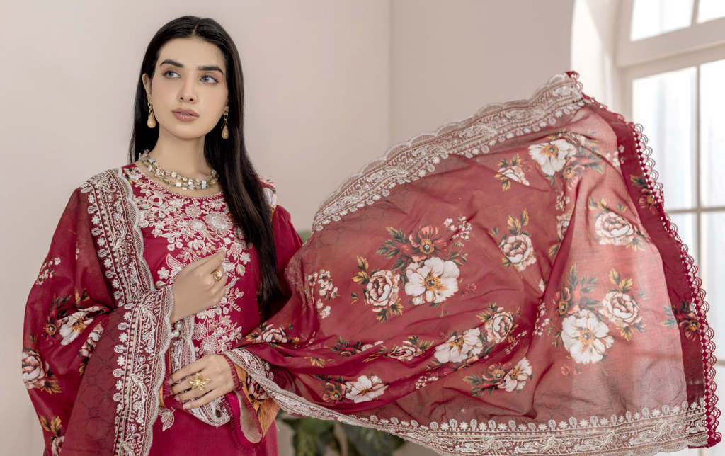 Johra Blackberry Js-561 Embroidered & Printed Lawn Shirt & Dupatta