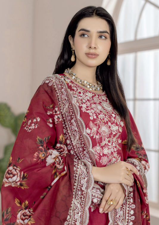 Johra Blackberry Js-561 Embroidered & Printed Lawn Shirt & Dupatta