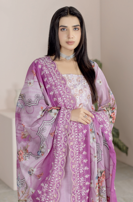 Johra Blackberry Js-562 Embroidered & Printed Lawn Shirt & Dupatta
