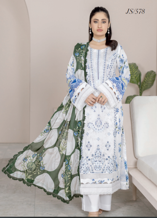 Johra Lawnkari Js-578 Embroidered & Printed Lawn with Printed Lawn Dupatta