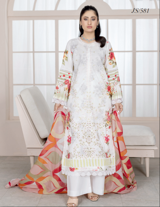 Johra Lawnkari Js-581 Embroidered & Printed Lawn with Printed Lawn Dupatta