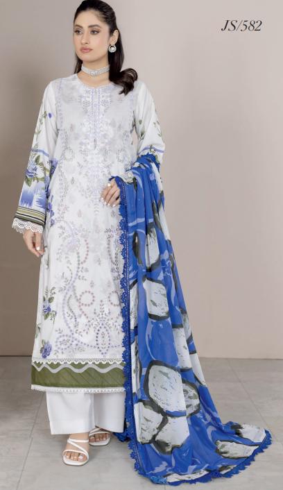 Johra Lawnkari Js-582 Embroidered & Printed Lawn with Printed Lawn Dupatta