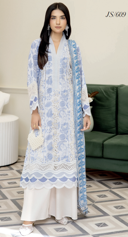 Johra Printkari Js-609 Embroidered & Printed Lawn with Printed Chiffon Dupatta