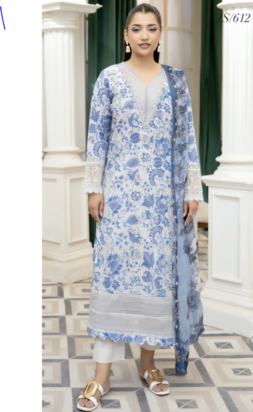 Johra Printkari Js-612 Embroidered & Printed Lawn with Printed Chiffon Dupatta