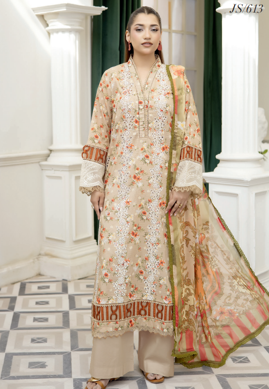 Johra Printkari Js-613 Embroidered & Printed Lawn with Printed Chiffon Dupatta
