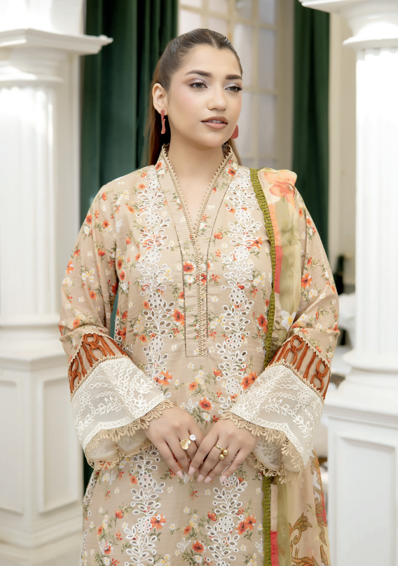 Johra Printkari Js-613 Embroidered & Printed Lawn with Printed Chiffon Dupatta