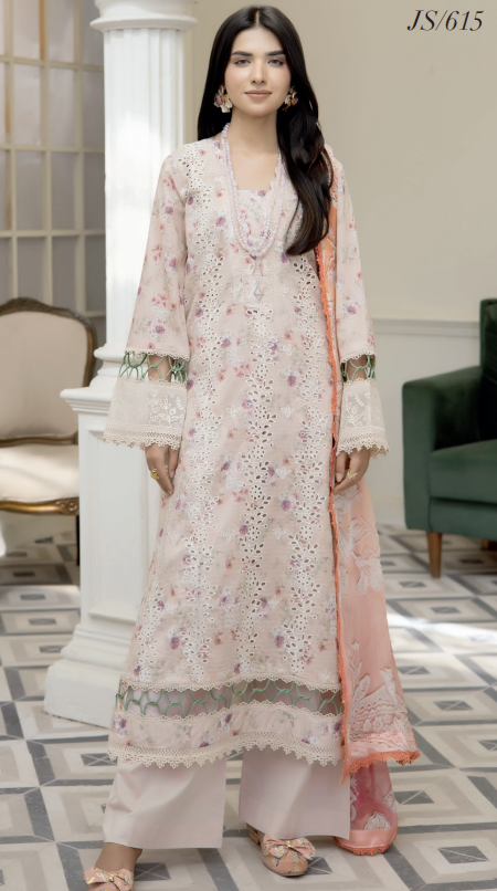 Johra Printkari Js-615 Embroidered & Printed Lawn with Printed Chiffon Dupatta