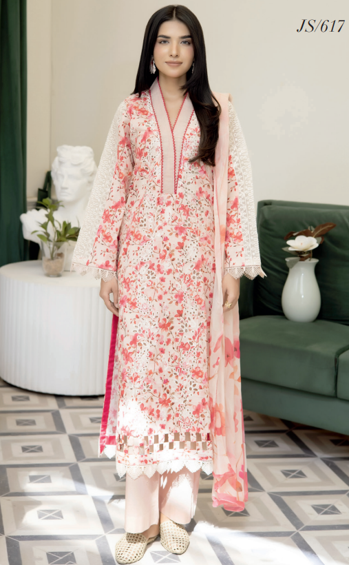Johra Printkari Js-617 Embroidered & Printed Lawn with Printed Chiffon Dupatta