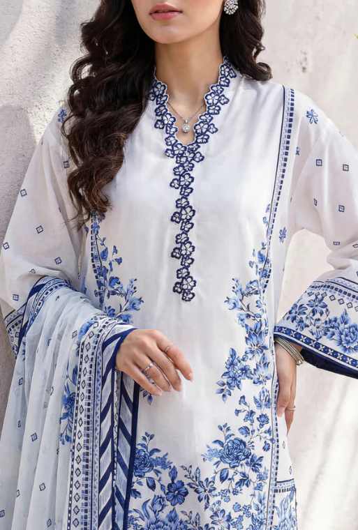 Saya 01A 3pc Embroidered and Premium Printed Lawn Shirt & Dupatta