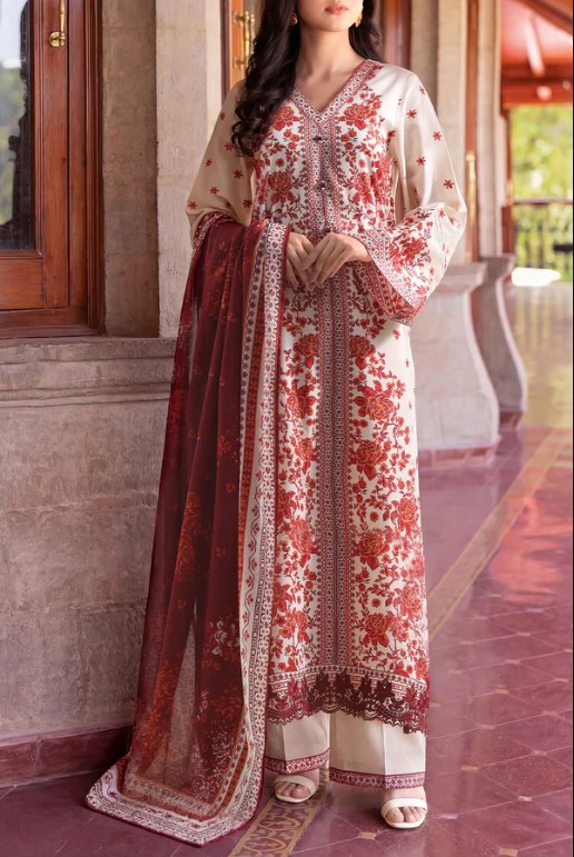 Saya 03B 3pc Embroidered and Premium Printed Lawn Shirt & Dupatta