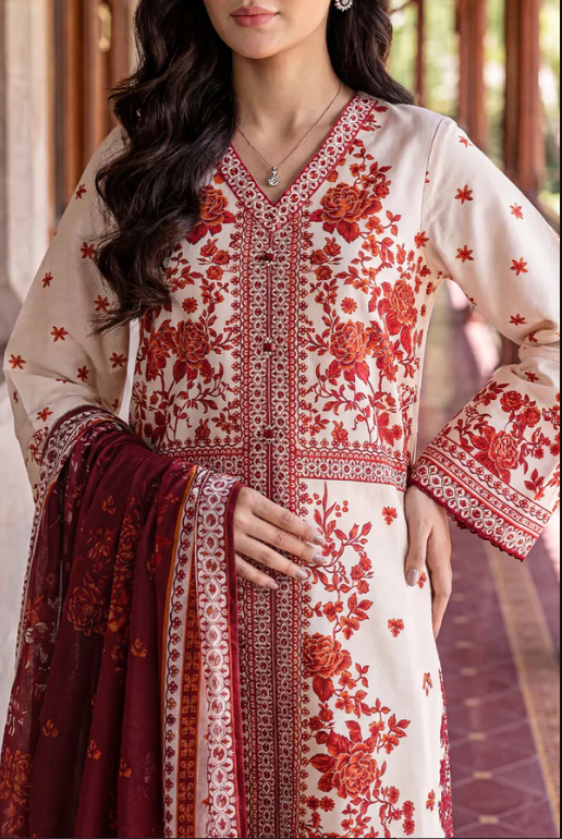Saya 03B 3pc Embroidered and Premium Printed Lawn Shirt & Dupatta
