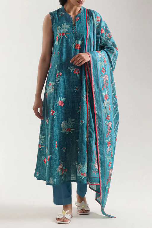 Saya 08-P04A 3pc Premium Printed Self Stripe Lawn Lawn Shirt & Dupatta