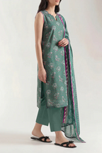 Saya 08-P07A 3pc Premium Printed Self Stripe Lawn Lawn Shirt & Dupatta