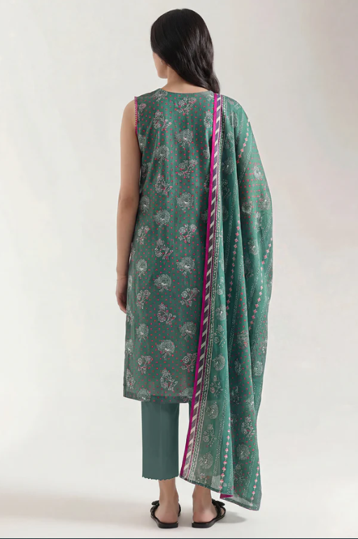 Saya 08-P07A 3pc Premium Printed Self Stripe Lawn Lawn Shirt & Dupatta