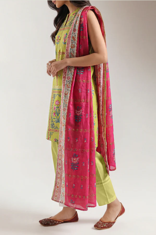 Saya 09-P03AW 3pc Premium Printed Self Stripe Lawn Lawn Shirt & Dupatta