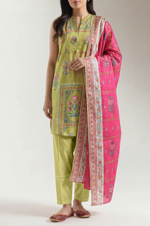 Saya 09-P03AW 3pc Premium Printed Self Stripe Lawn Lawn Shirt & Dupatta