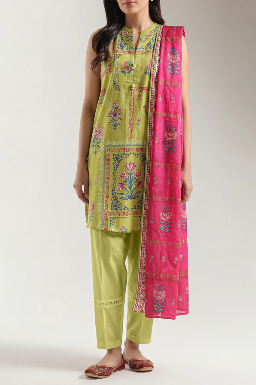 Saya 09-P03AW 3pc Premium Printed Self Stripe Lawn Lawn Shirt & Dupatta