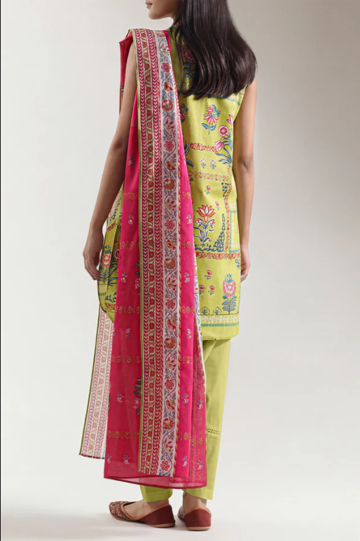 Saya 09-P03AW 3pc Premium Printed Self Stripe Lawn Lawn Shirt & Dupatta