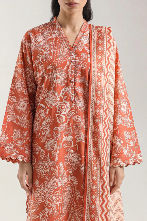 Saya 56-05BR 3pc Premium Printed Lawn Shirt & Dupatta