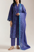 Saya 84-P03A 3pc Premium Printed Self Stripe Lawn Lawn Shirt & Dupatta