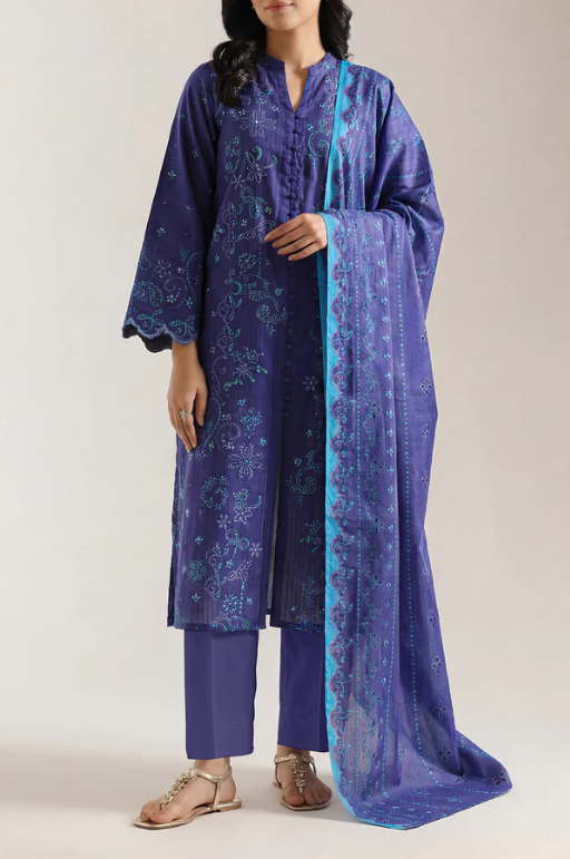 Saya 84-P03A 3pc Premium Printed Self Stripe Lawn Lawn Shirt & Dupatta