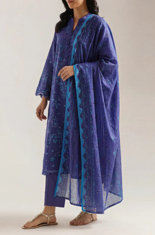 Saya 84-P03A 3pc Premium Printed Self Stripe Lawn Lawn Shirt & Dupatta