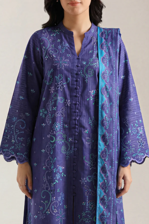 Saya 84-P03A 3pc Premium Printed Self Stripe Lawn Lawn Shirt & Dupatta