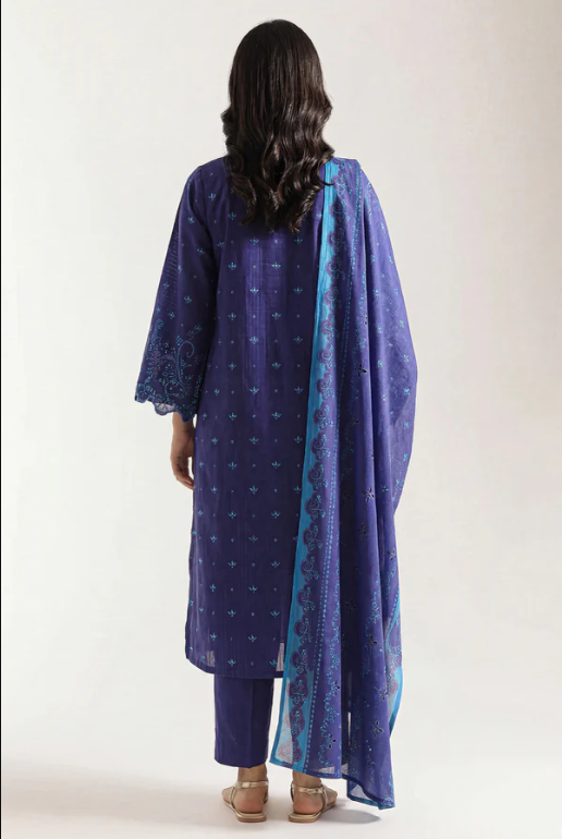Saya 84-P03A 3pc Premium Printed Self Stripe Lawn Lawn Shirt & Dupatta