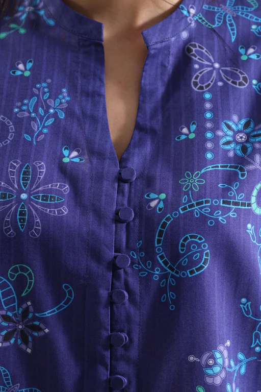 Saya 84-P03A 3pc Premium Printed Self Stripe Lawn Lawn Shirt & Dupatta